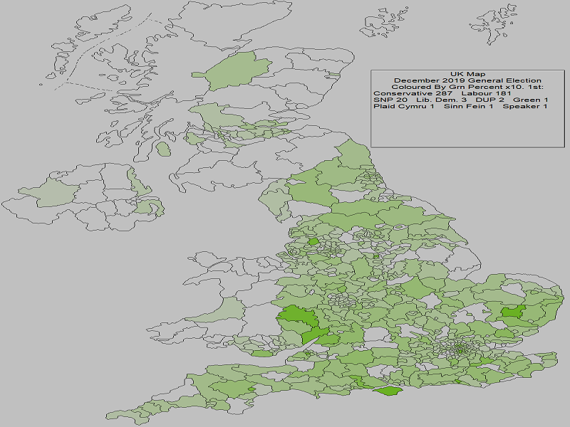 December 2019 General Election Result - Green Percentages